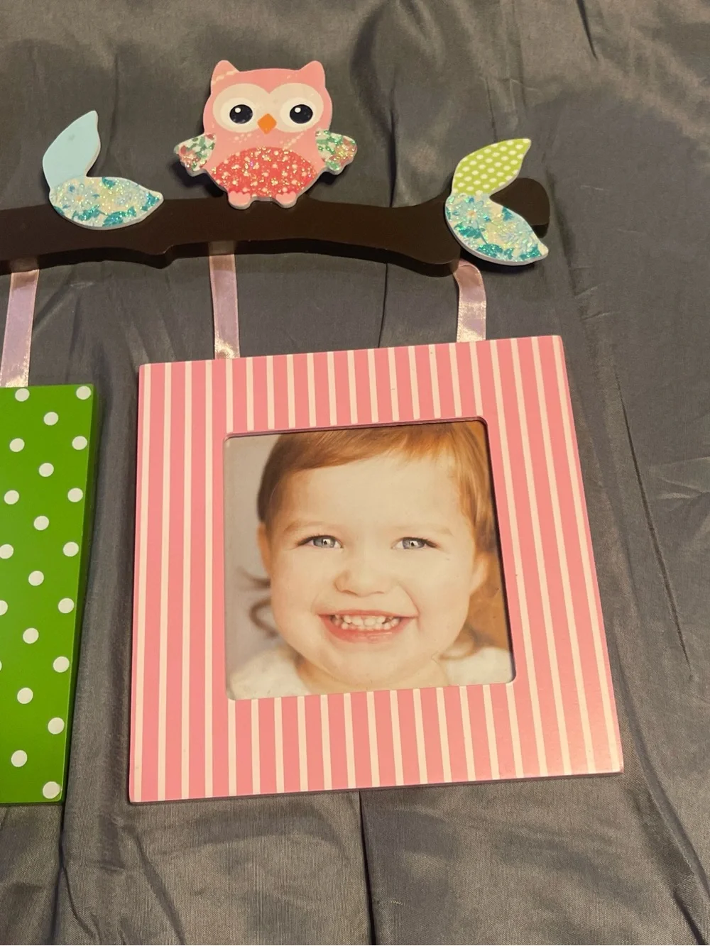 Whimsical Owl Triple Picture Frame - Pink, Green & Blue